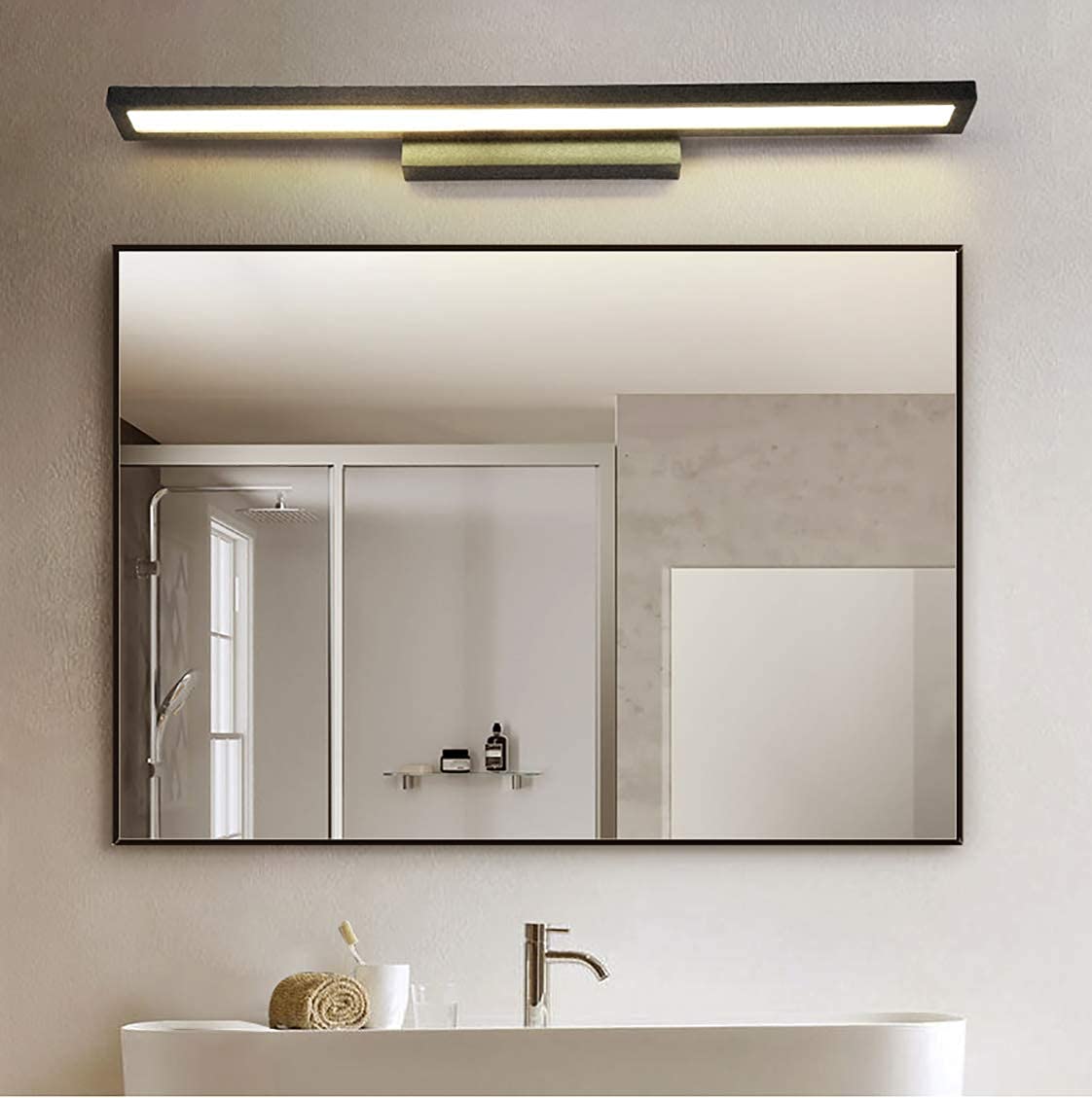 Spiegelleuchte, moderne LED-Spiegelleuchten für Schminktischleuchten, schwarzes Aluminium, für Badezimmerbeleuchtung, Leuchten für Wandspiegellampe für Badezimmer, schwarzes/weißes Licht, 40 cm Badez