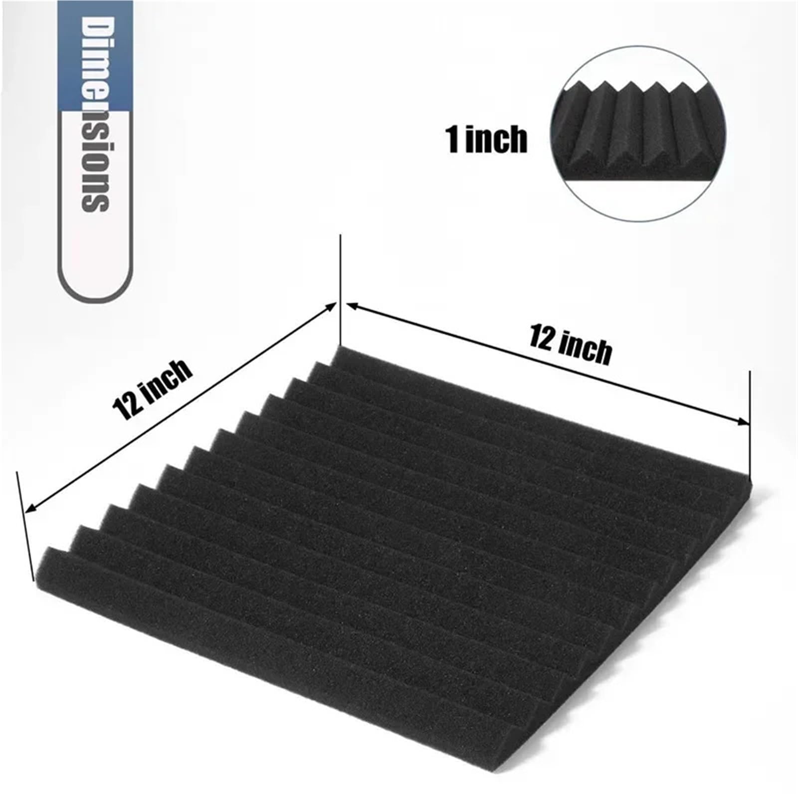 Paquete de 50 paneles acústicos estudio 1 "X 12" X 12 ", cuña espuma a prueba sonido, Panel absorbente, aislamiento acústico Para amortiguar el sonido(25Black25Blue)