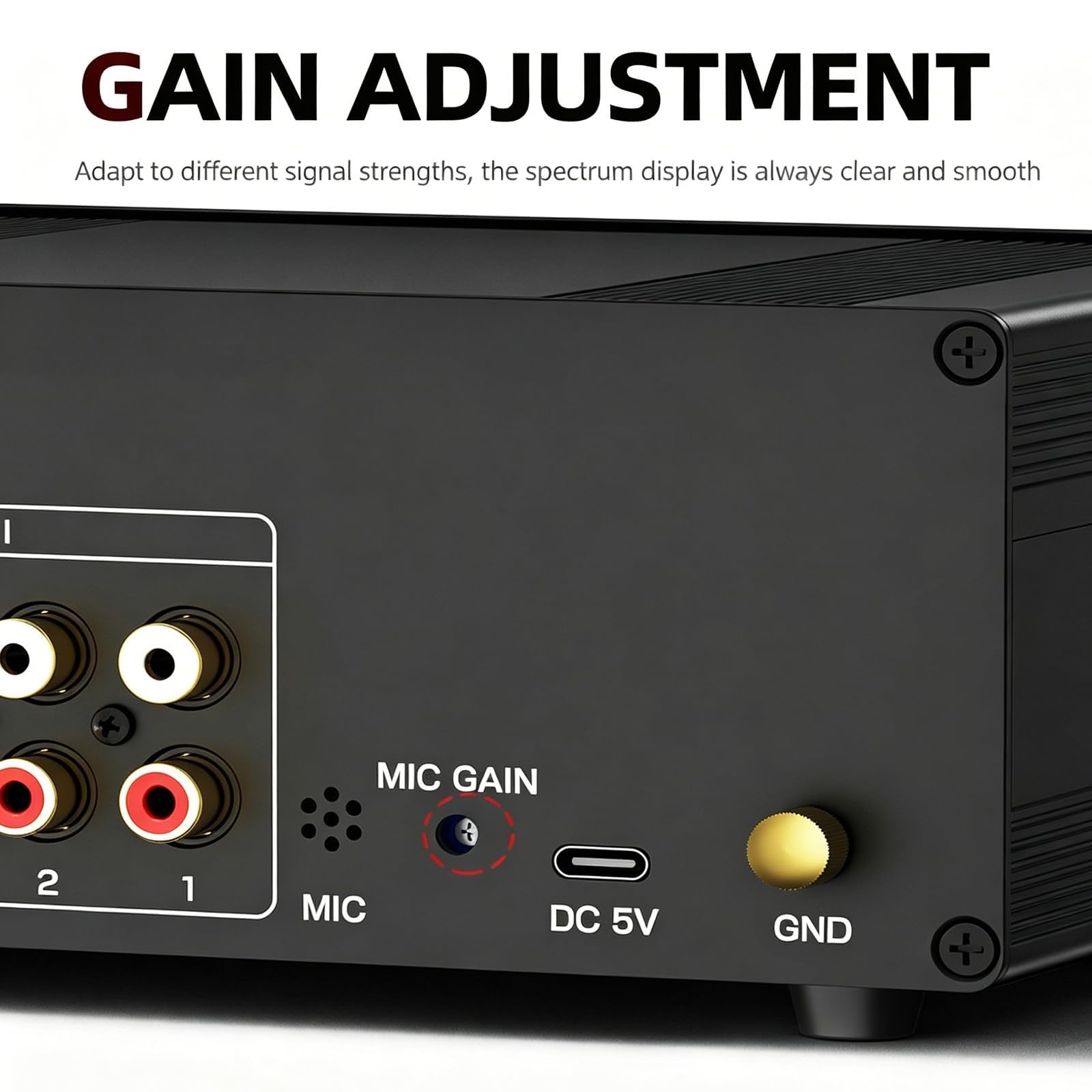 VFD-Spektrum-Anzeige, Audio-Visualisierer, 4-Kanal-Cinch-Audio-Umschalter, Musikspektrum- und Uhrfunktion, fernbedienbare Effekte, für Heim-Lautsprecher und Desktop-Setups