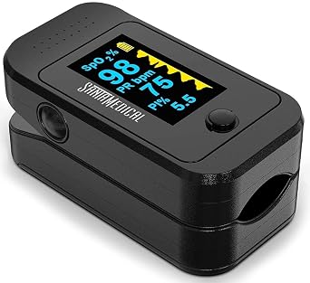 Santamedical Dual Color OLED Pulse Oximeter Fingertip Monitor SpO2 | Blood Oxygen Saturation Monitor with Case, Batteries and Lanyard