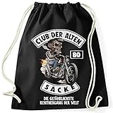 Lustiger Turnbeutel zum Geburtstag - Club der alten Säcke - kreatives Geschenk für Ältere Männer zum Geburtstag - im Biker Look mit fahrendem Skelett auf einem Motorrad