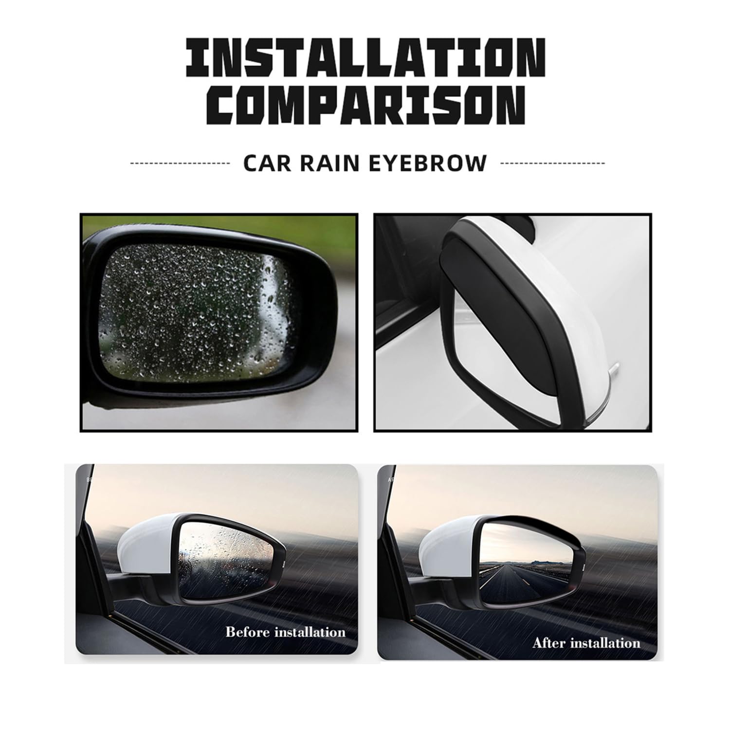 Fiat 500X Antipioggia Visiera Specchietto Retrovisore Pioggia Sopracciglio Auto Decorazione Accessori, 2 Pezzi, Nero