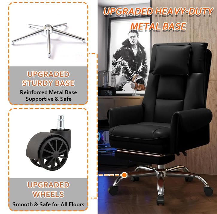Image of Executive Office Chair with Wheels PU Leather Ergonomic Desk Chairs with Foot Rest High Back Computer Gaming Chairs for Home Office