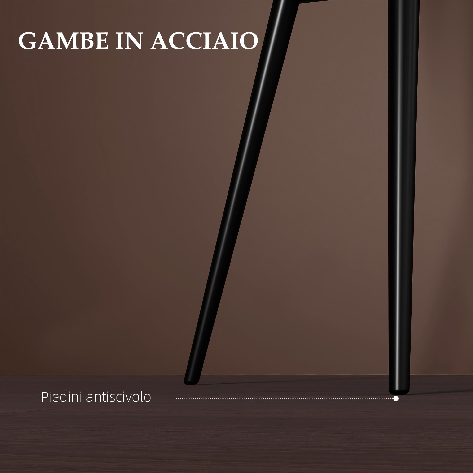 HOMCOM Set 2 Sedie Sala da Pranzo Imbottite in Stile Nordico, Sedie Cucina in Tessuto, Poltrona Imbottita con Braccioli e Gambe in Acciaio per Soggiorno, 54x57x80 cm, Marrone