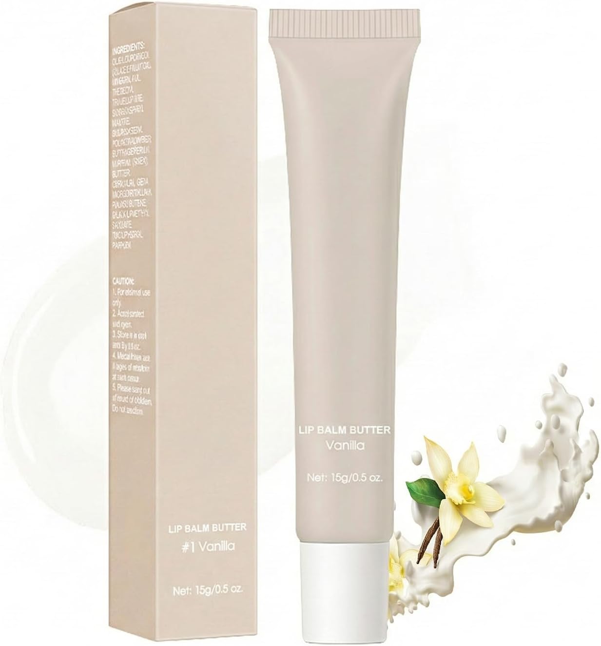 Summer Lip Glossy Butter Balm, Instant Moisture Sheer Tint, Non-Sticky, Conditioning Formula to Soothe & Repair Dry, Chapped Lips, Jelly Lip Stain with Natural Scent (#1Vanilla, 1Pc)