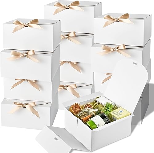 Ocmoiy Paquete de 12 cajas de regalo con tapas de 10.6 x 7.8 x 3.1 pulgadas, cajas de regalo negras para boda, baby shower, fiesta de cumpleaños,