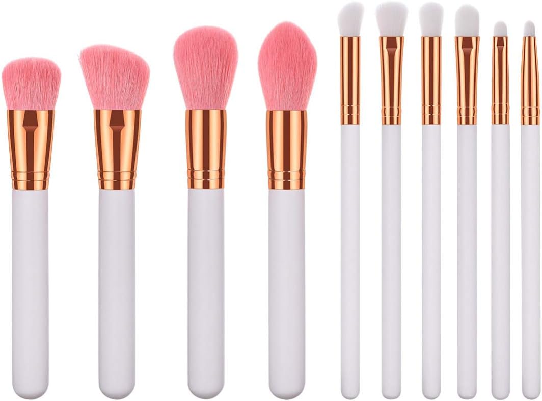 Lurrose 10 Pcs Professional Goat Hair Wooden Handle Makeup Set Eye Shadows Blush Portable Face Concealers Powder Blending Makeup
