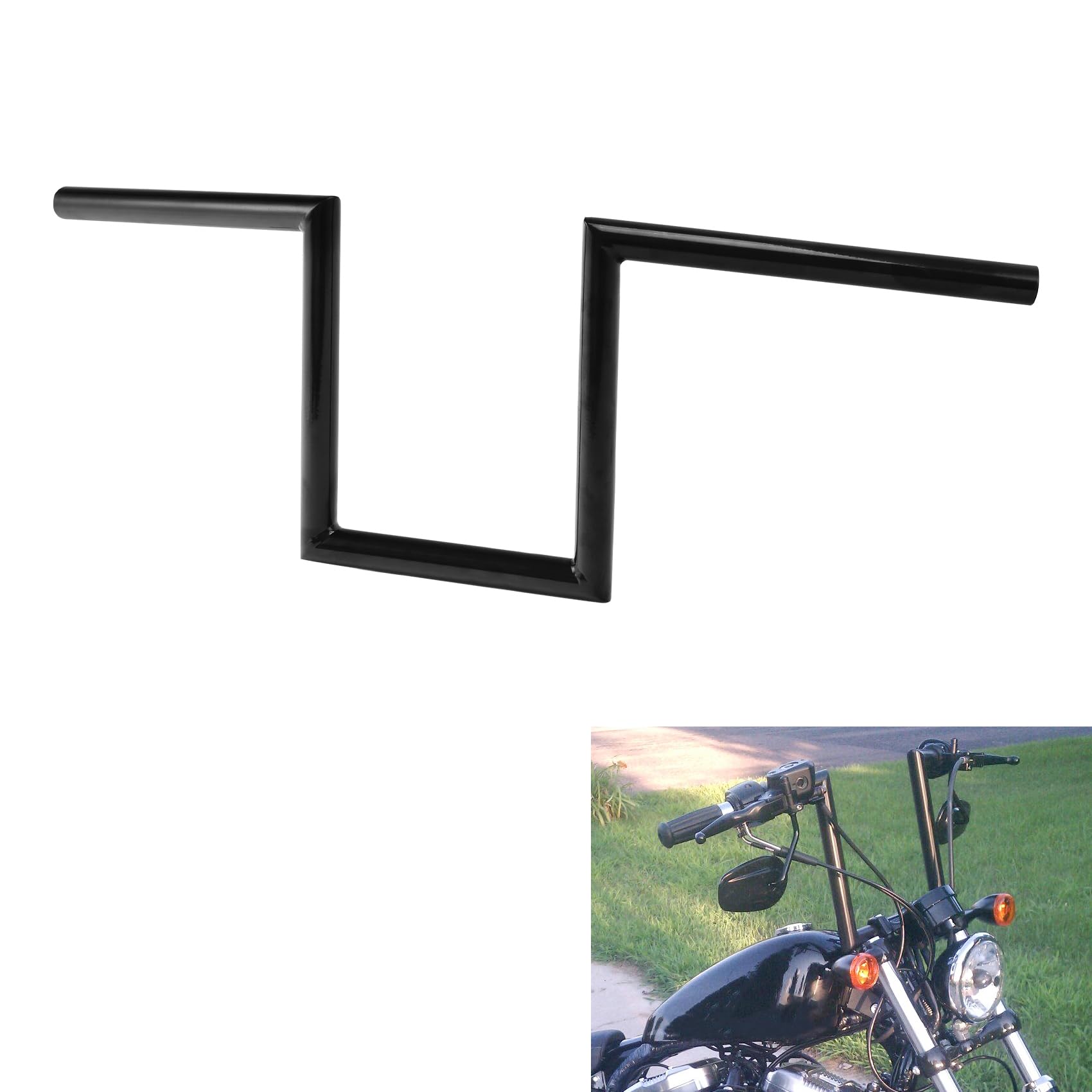 10" Rise 1" Fat Z-Bar Handlebar Fit For Harley-Davidson Honda Yamaha Suzuki Kawasaki Triumph Most Chopper Cruisers Bobber Bike Cafe Racer