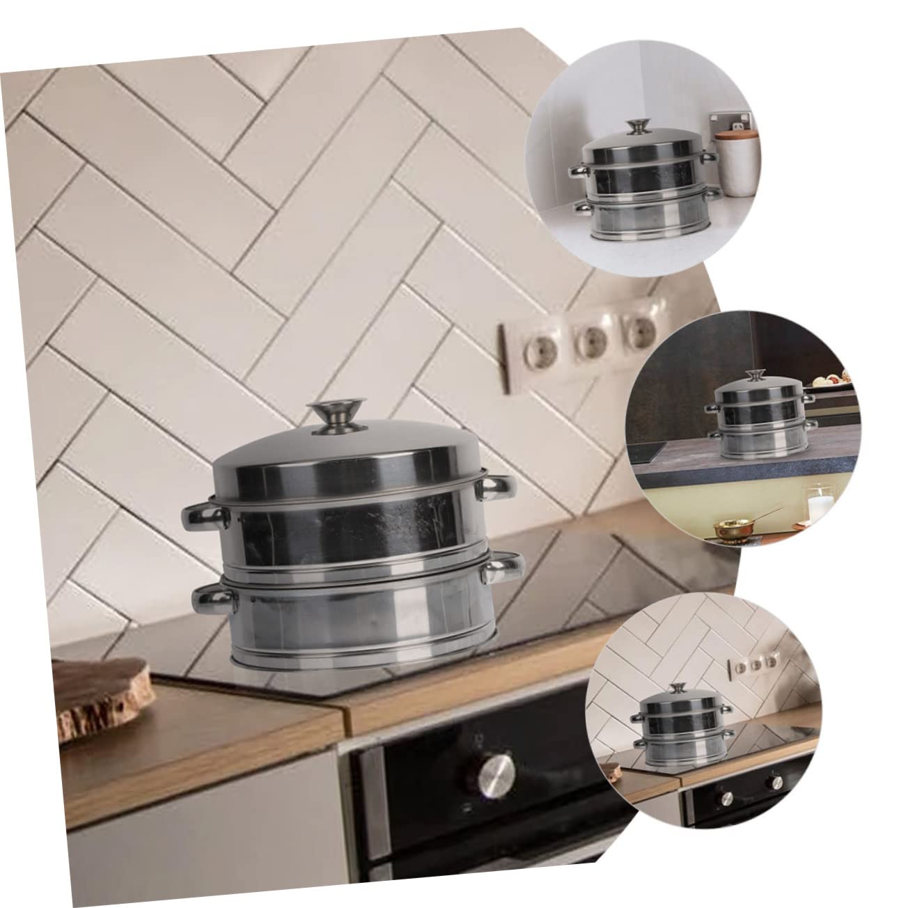 Alipis Vaporera de Cocina de Acero Inoxidable, 2 Niveles, con Tapa, para Verduras y Bollos al Vapor, Práctica para Hotel y Cocina
