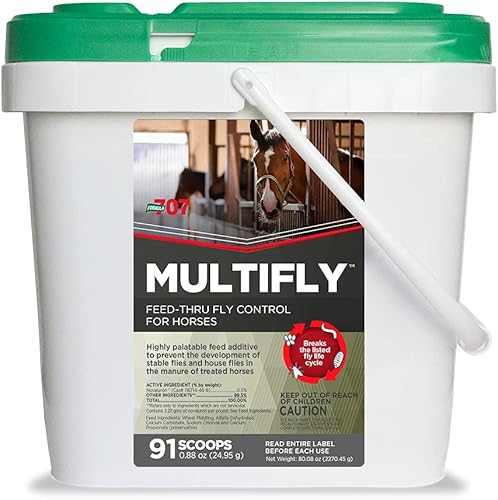 Formula 707 MultiFly - Pellets de control de moscas para caballos, reducción de población de moscas sabrosas y seguras (cubo de 5 libras - 91