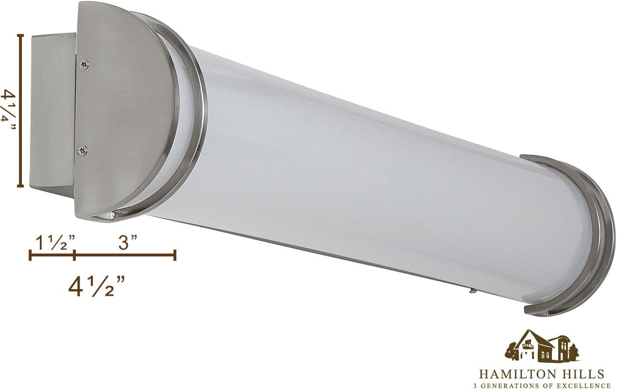 Product Deal Hamilton Hills New Flush Mount Brushed Nickel Modern Frosted Bathroom Vanity Light Fixture | Contemporary Sleek Dimmable Design | Vertical or Horizontal LED Tube Wall Sconce | 3000K Warm White 36