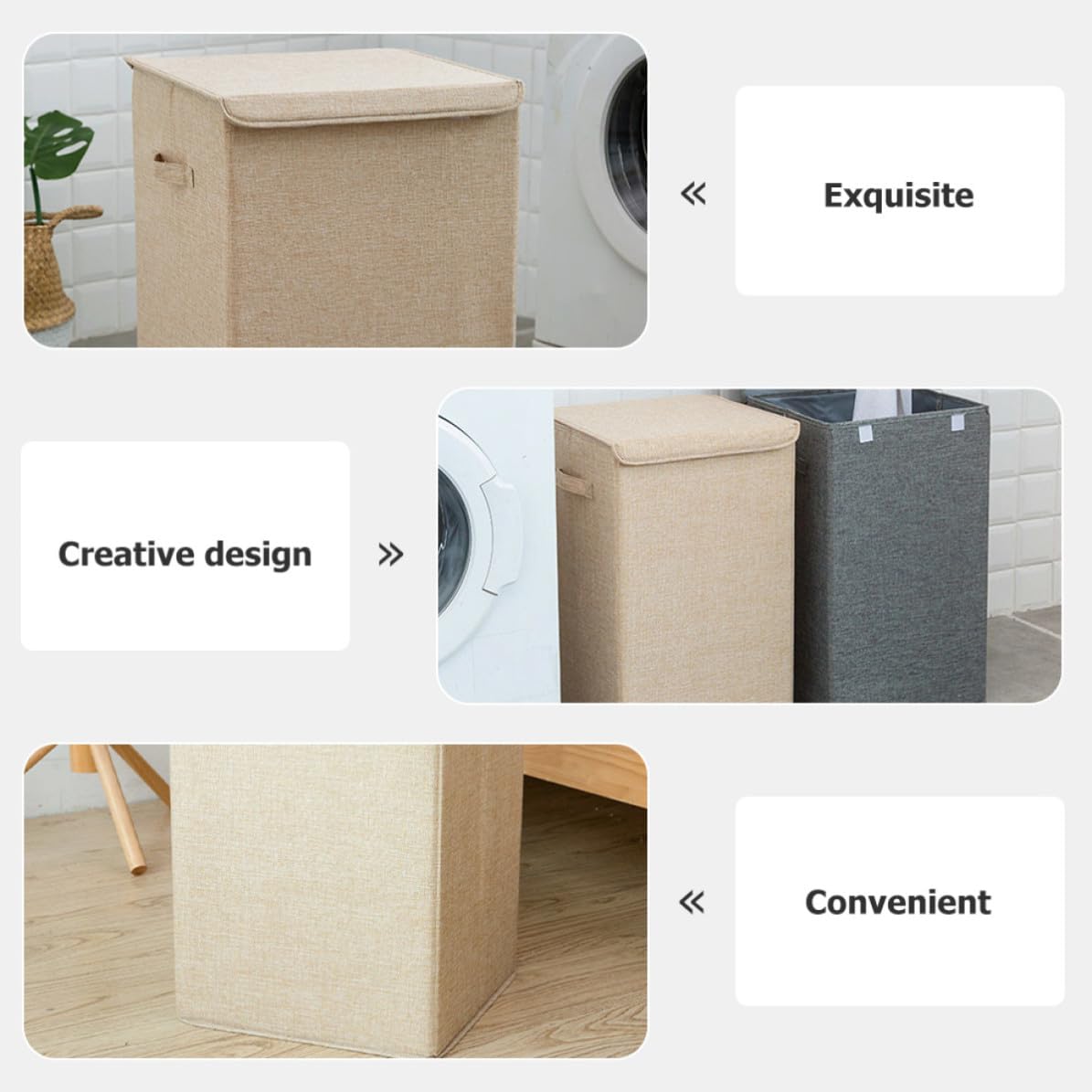 GANAZONO Cesto per Biancheria Beige Coperchio Portatile, Contenitore per Vestiti Sporchi per Piccoli Spazi tra Lavatrice e Asciugatrice