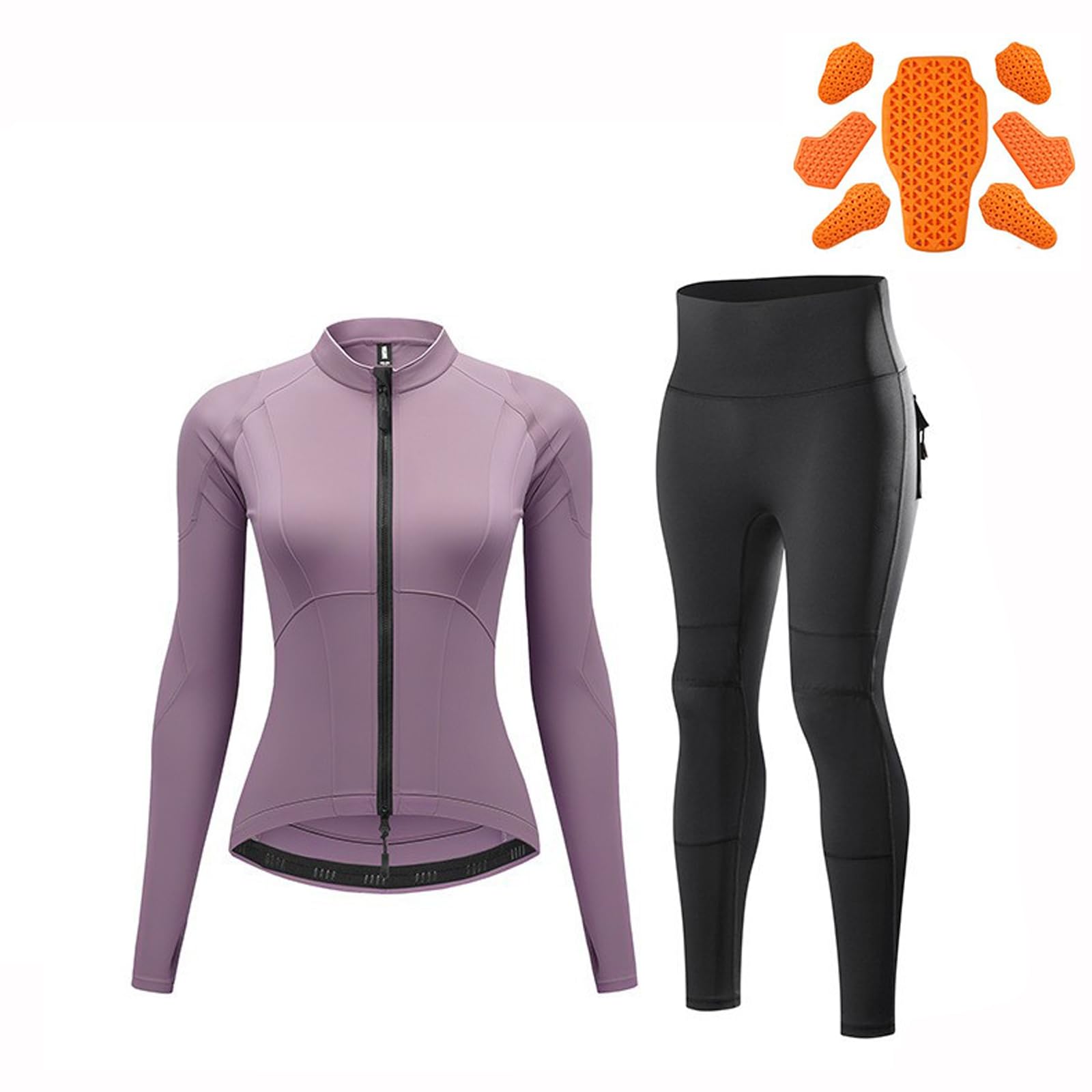 Tuta moto donna giacca protettiva e leggings corazzati alta elasticità slim fit protezioni rimovibili YKK cerniera passanti pollice abbigliamento multisport quotidiano per donna