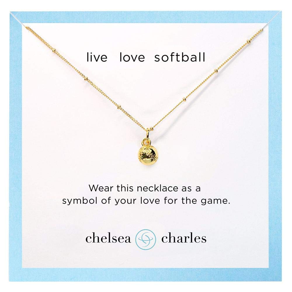 Chelsea Charles Softball Charm Necklace, Fashion Jewelry Gift for Women