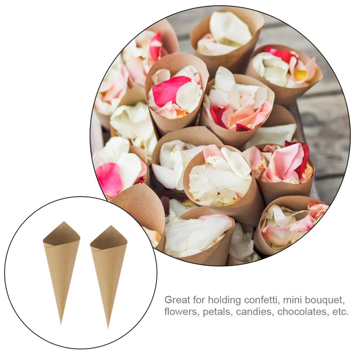 120 Pezzi Coni di Carta per Confetti Petali, Carta Robusta e Spazio Bianco; per Mini Bouquet, Cioccolatini, Addio al Nubilato e Shower