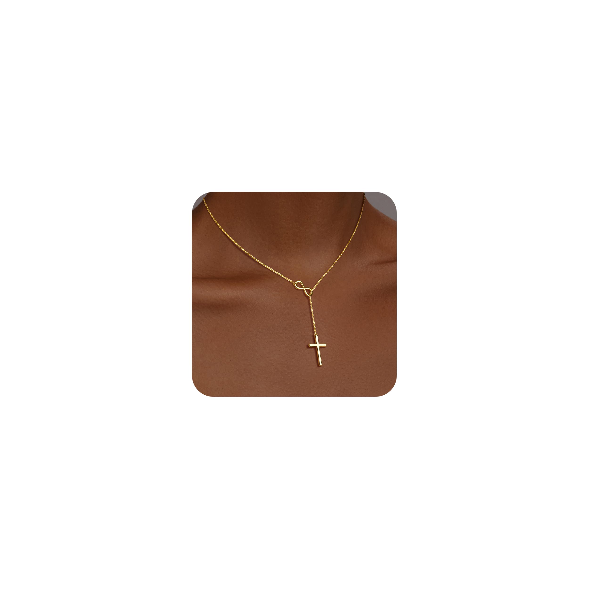 Poxtex Infinity Cross Necklace for Women, Unique Trendy Fahion Cross Jewelry Gifts, Non Tarnish & Waterproof Dainty Simple Gold Cross Pendant, Christian Religious Easter Faith Accessories Jewelry Gifts