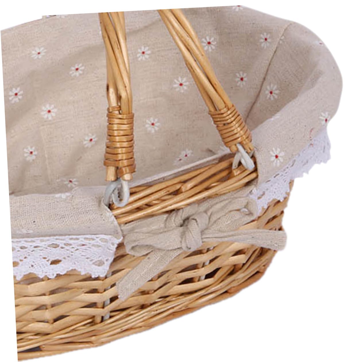 Toddmomy Weidenkorb mit Henkel, Geflochtener Picknickkorb aus Natur-Weide, Handgearbeiteter Einkaufskorb mit Stoffeinlage, Lebensmittelecht Pilzkorb für Ernte & Garten, Osterkorb Präsentkorb