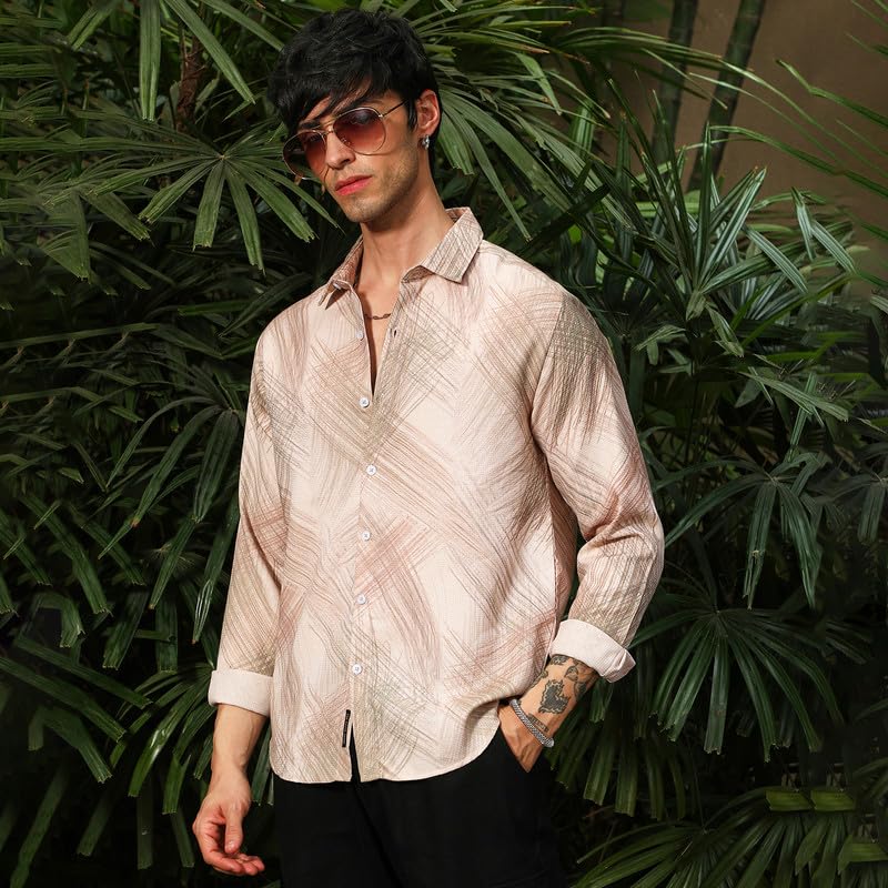 Image of CAHOOT Men's Bisque Shirt Casual Wear | Spread Collar | Long Sleeve | Button Closure | Shirt Crafted with Comfort Fit for Everyday Wear
