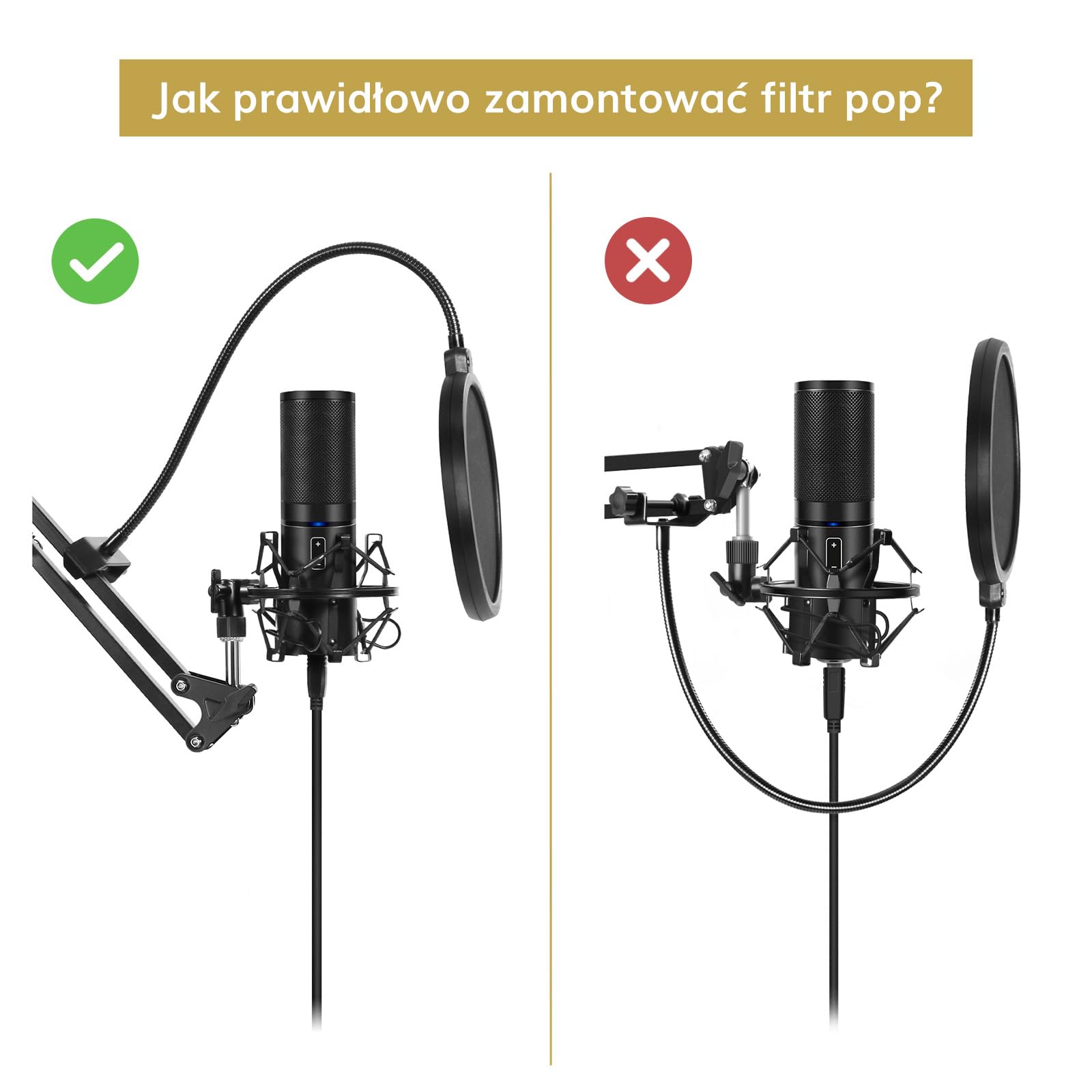 TONOR Standardowy Regulowany Statyw Mikrofonowy, Adapter 3/8' do 5/8', Zacisk Mikrofonowy, Ulepszony Zacisk Zasilania, Odpowiedni do Większości Mikrofonów T20