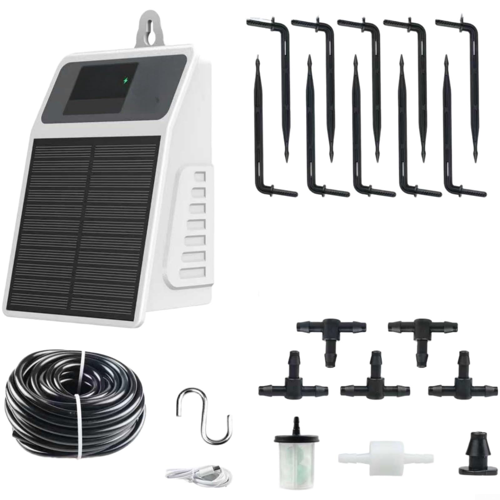 Sistema de riego por goteo solar, kit de riego automático de jardín de 10 m con batería de 2200 mAh, dispositivo de nebulización de plantas impermeable IPX5, para balcón, patio, cama de