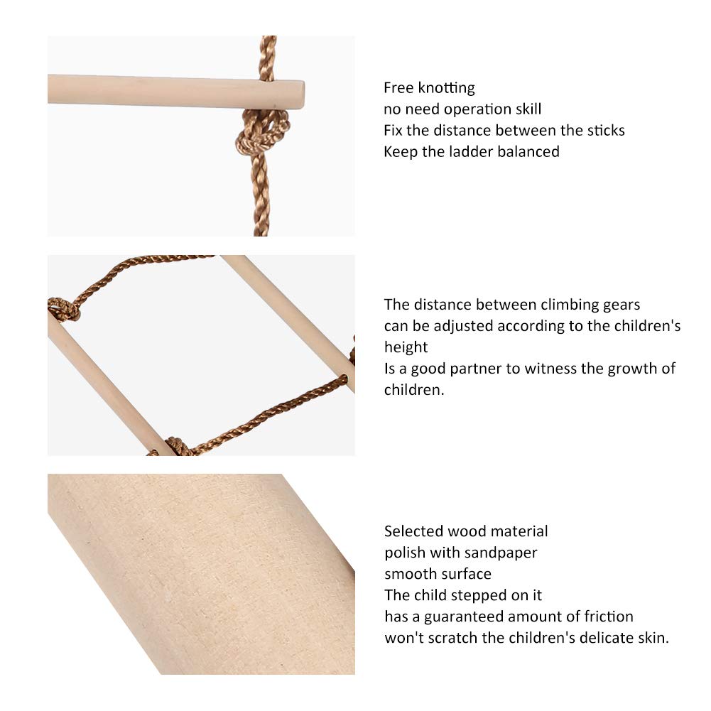 BESPORTBLE échelle D’escalade En Bois Et Corde – Robuste, Multifonction – Pour Cabanes Et Balançoires Extérieures – Développe La Motricité Des Enfants