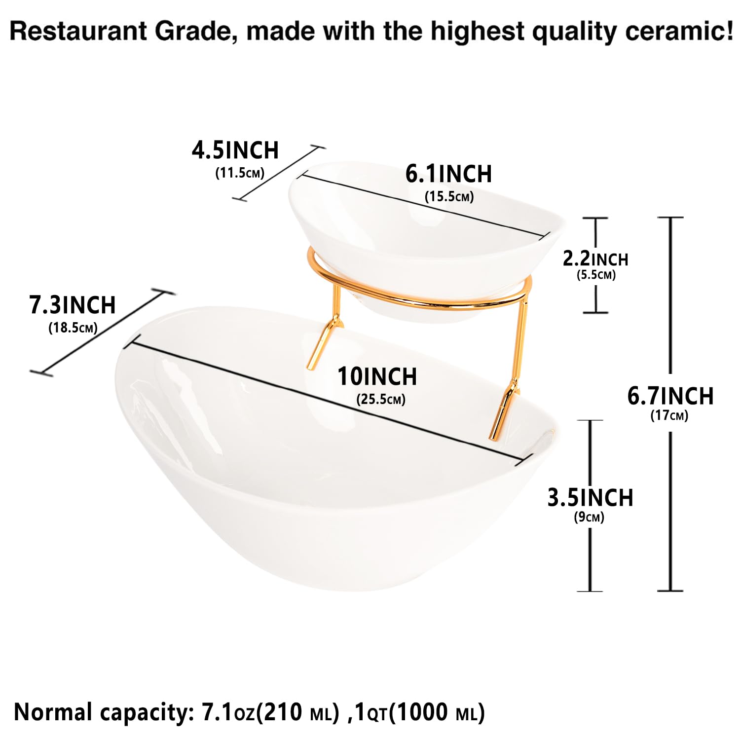 LIUYWYHCF Tierd Serving OvalBowl Set, Oval 2 Tier Chip and Dip Bowls with Stand, for Nuts, Salsas, Food Tray, Ceramic Appetizer Serving Food Display Stand for Parties, Entertaining Food Service