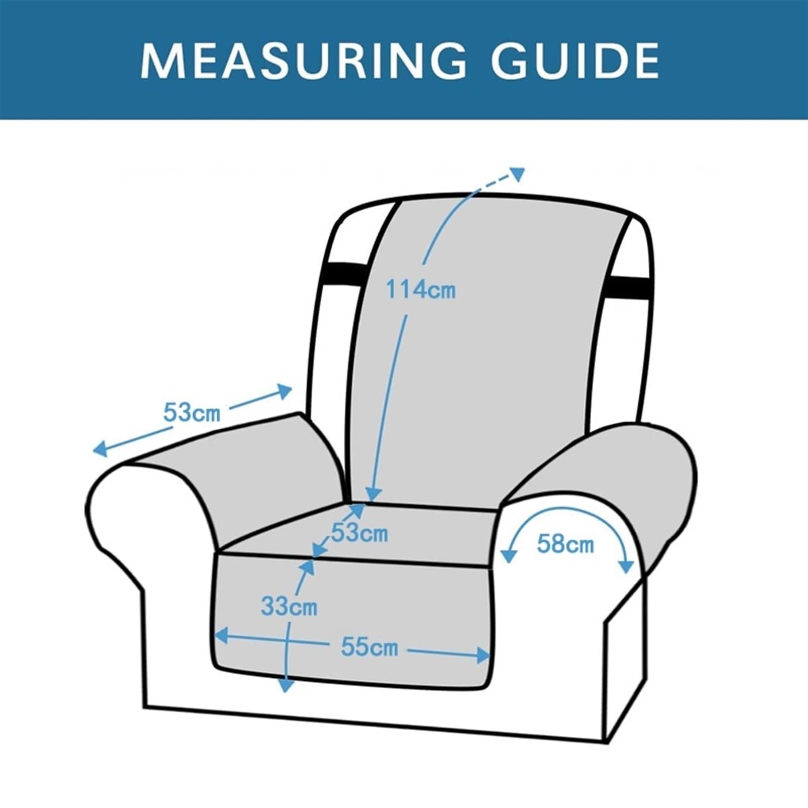 XJHKG Recliner Chair Cover Pad, 1 Seater Stretch Armchair Sofa Cushion Slipcover with 2 Tightening Straps and Adjustable Buckles (Color : Turquoise)