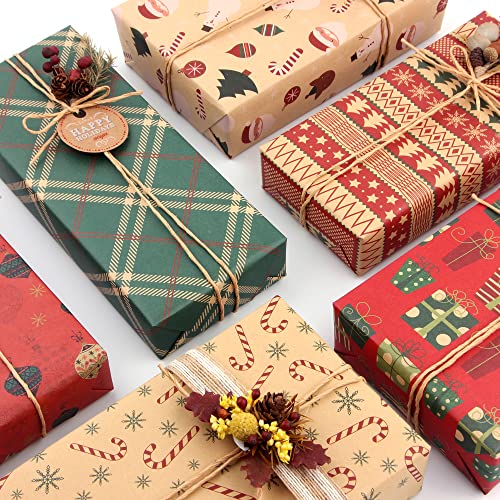 12 Fogli Carta da Regalo Natalizia Kraft, 50 * 70