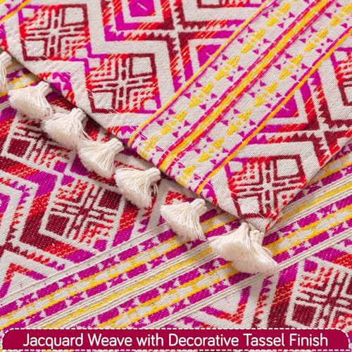 Image of HOKIPO Sofa Cover Mat with Tassel for 3 Seater Sofa | 300 GSM Thick Cotton Acrylic Jacquard Fabric,'Trivana Series' Cherry Red (IN-936-J8*S)