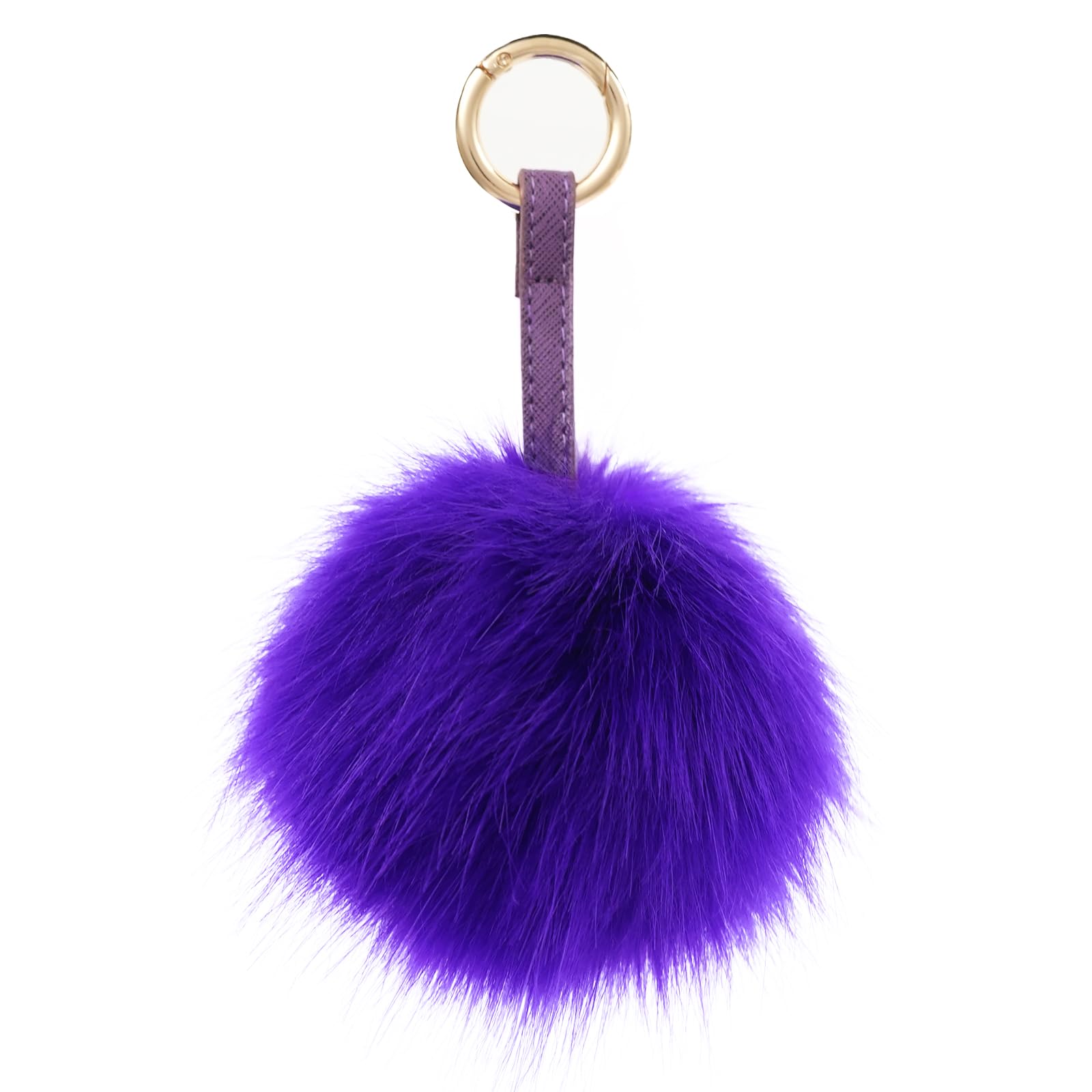 S.ROMZA Pom Pom Keychain Artificial Faux Fur Ball Keychains Fluffy Plush Keychain Pom Pom Bag Charm for Hand Bag Backpack Wallet Pendant Women's Key chain Decoration (Deep Purple)