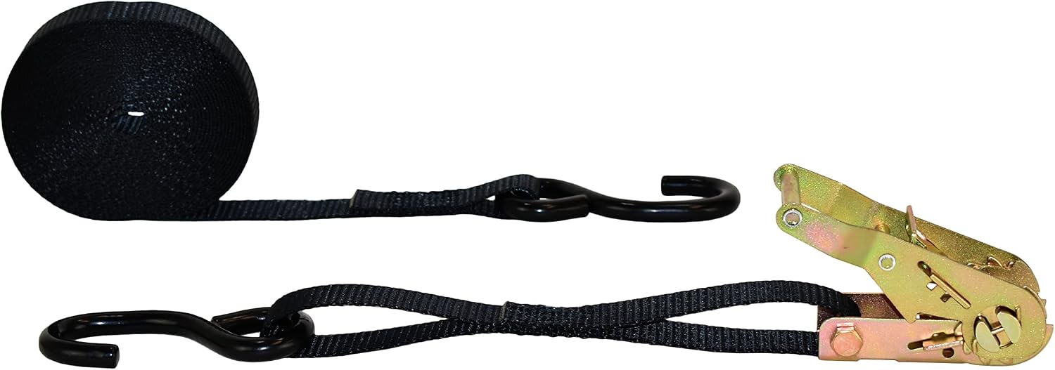 1" Tie-Down Ratchet Straps w/Vinyl Coated S-Hooks | 3,300 Lbs. Breaking Strength | Heavy Duty Cargo Straps for Flatbed, Trucks, and Trailers (2 Pack) (20 FT, Black)