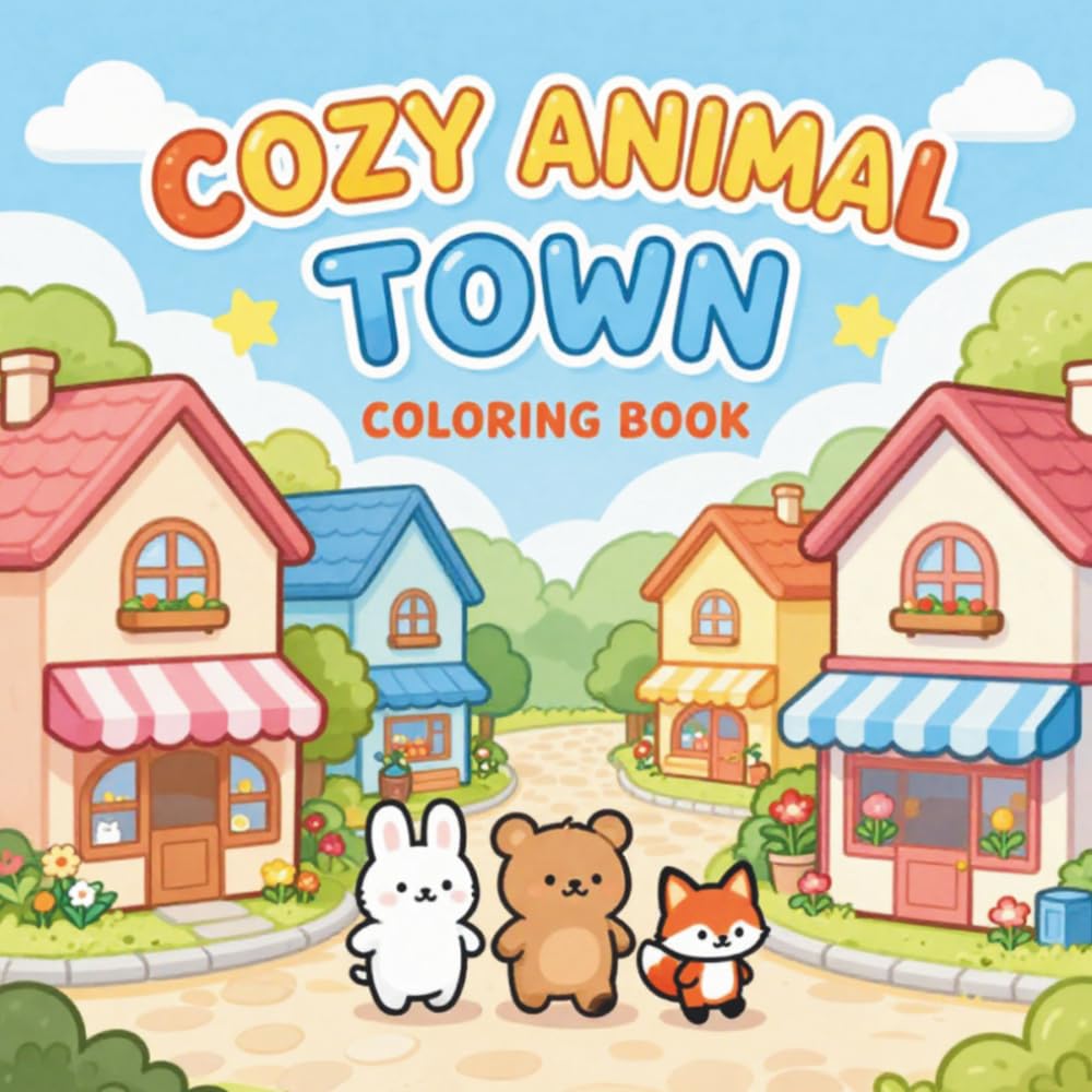 COZY Animal town coloring book: Cute and Relaxing Coloring Book for Kids Ages 4–8. Charming Animal Town Scenes to Color and Enjoy. Fun, Creative, and Easy Coloring Pages for Young Artists