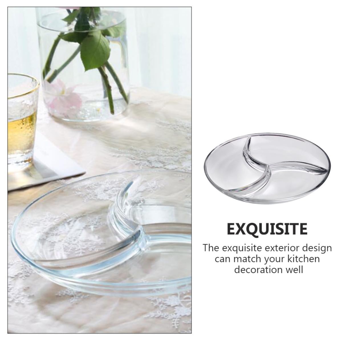 LABRIMP Assiette à 3 Compartiments en Verre Trempé, Plateau de Service Transparent, Qualité Alimentaire, Sûre, pour Restaurants et Cuisines Maison