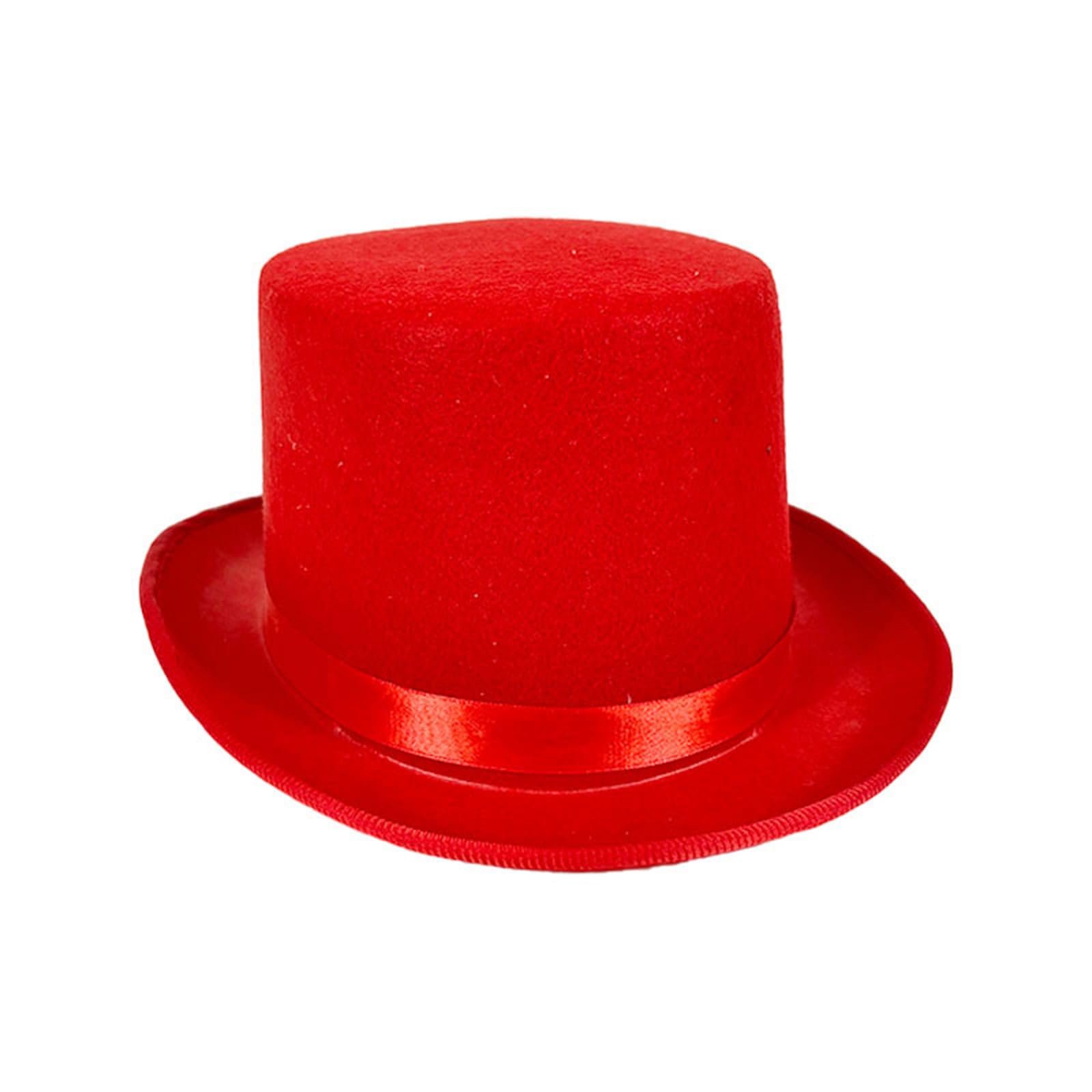 PWGGMAA Deluxe Top Hat for Adults, Classic Tuxedo Magician Hat with Satin Band, Costume Accessory for Men & Women (Red, 31cm*27cm)