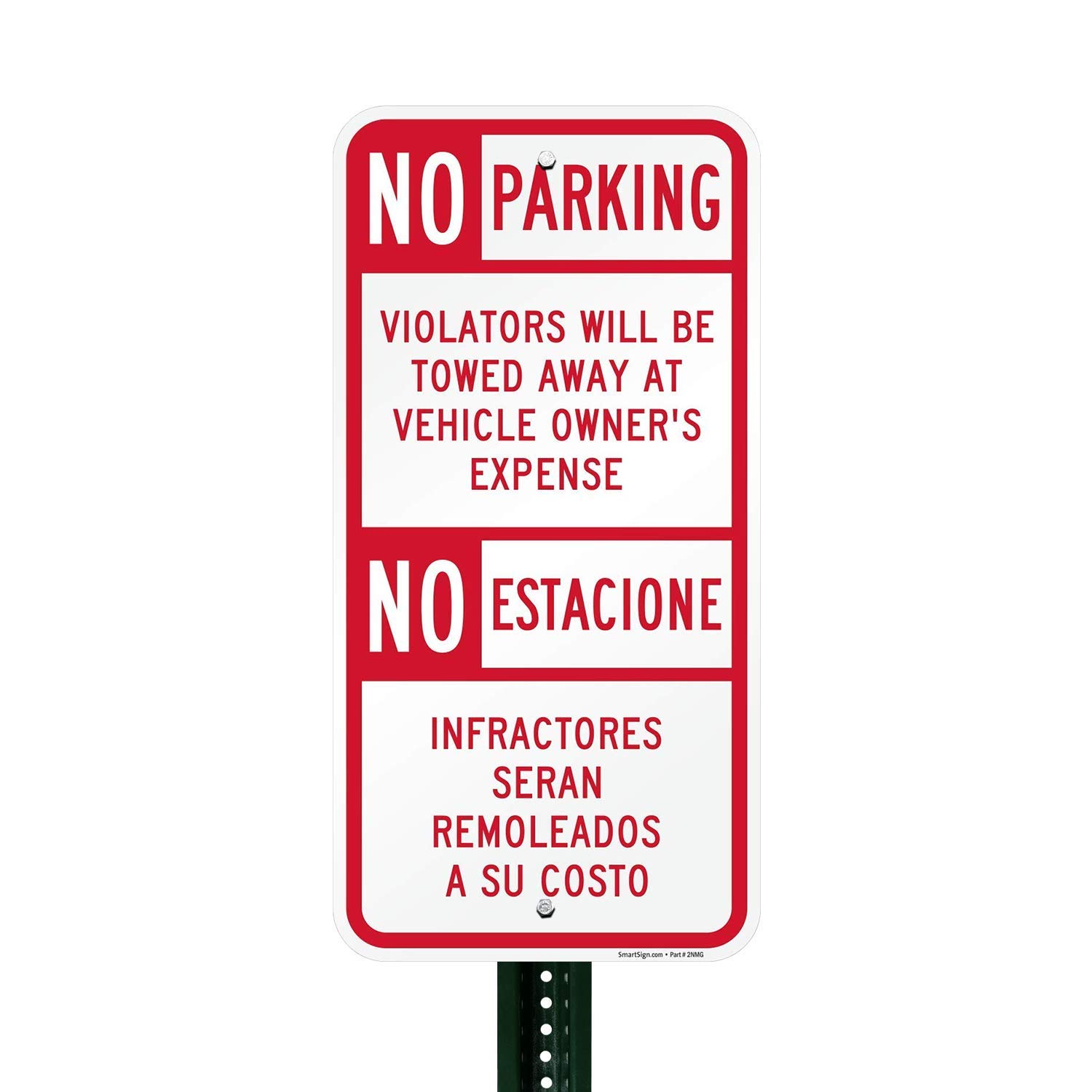 SmartSign Large No Parking Bilingual Sign, Violators Will Be Towed
