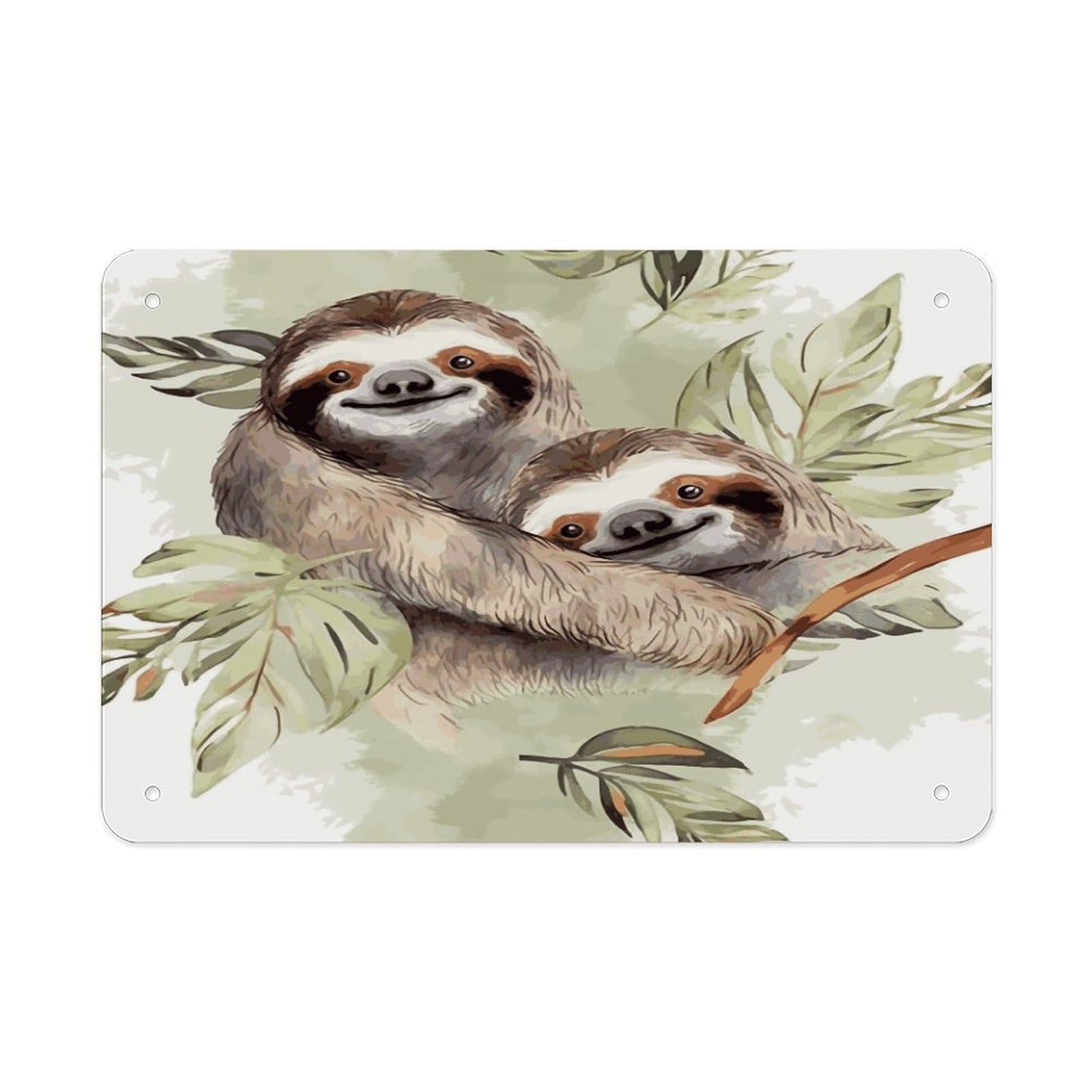 LDGSUPH Watercolor Sloth Metal Tin Sign Wall Art Prints Folded Edge Iron Sheet Painting with Holes for Wall Prints Decorative Picture Metal Signboard Decor Painting Wall Decor