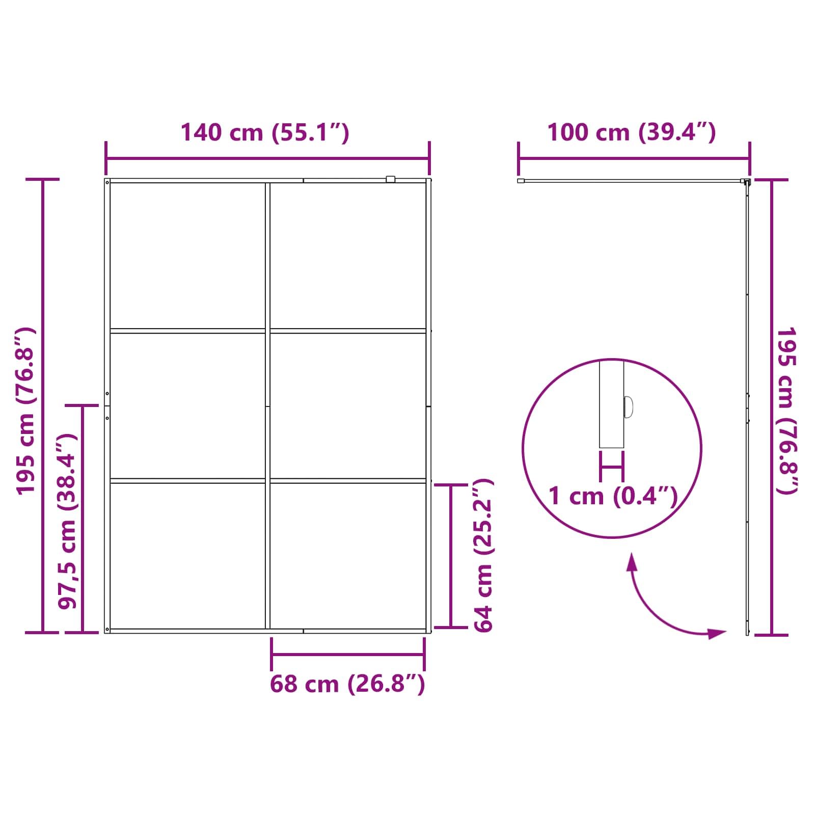 Parete doccia Walk in nero, 140 x 195 cm, vetro temperato da 5 mm, con asta di supporto da 100 cm, telaio regolabile e profilo verniciato a polvere, per bagno e ristrutturazione