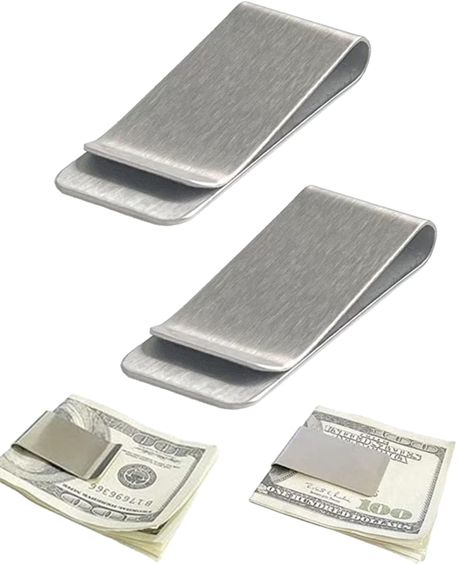 2 Pack Cash Clip, Money Clips for Bills and Cards, Slim Design for Front Pocket, Durable Stainless Steel Cash Holders, Minimalist Cash Holder for Wallets(Silvery)