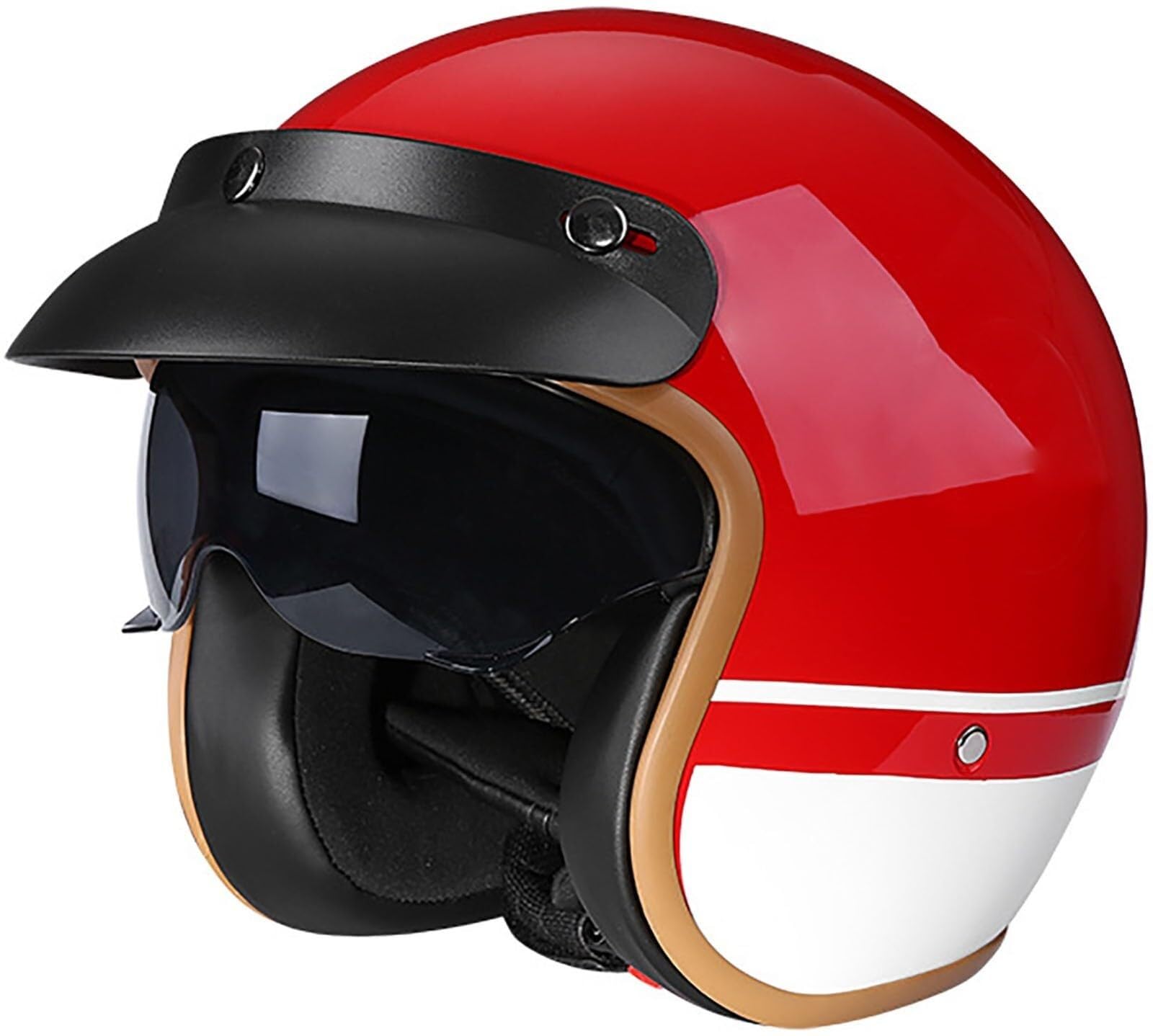 Moto Casque Bol Open Face Classic Sun Casque Moto Jet Vintage avec Visière, Casques Vintage à Face Ouverte,ECEDOT Homologué en pour Scooter Chopper - Casque De Moto Homme Et Femme Pilot(9,L=59~6