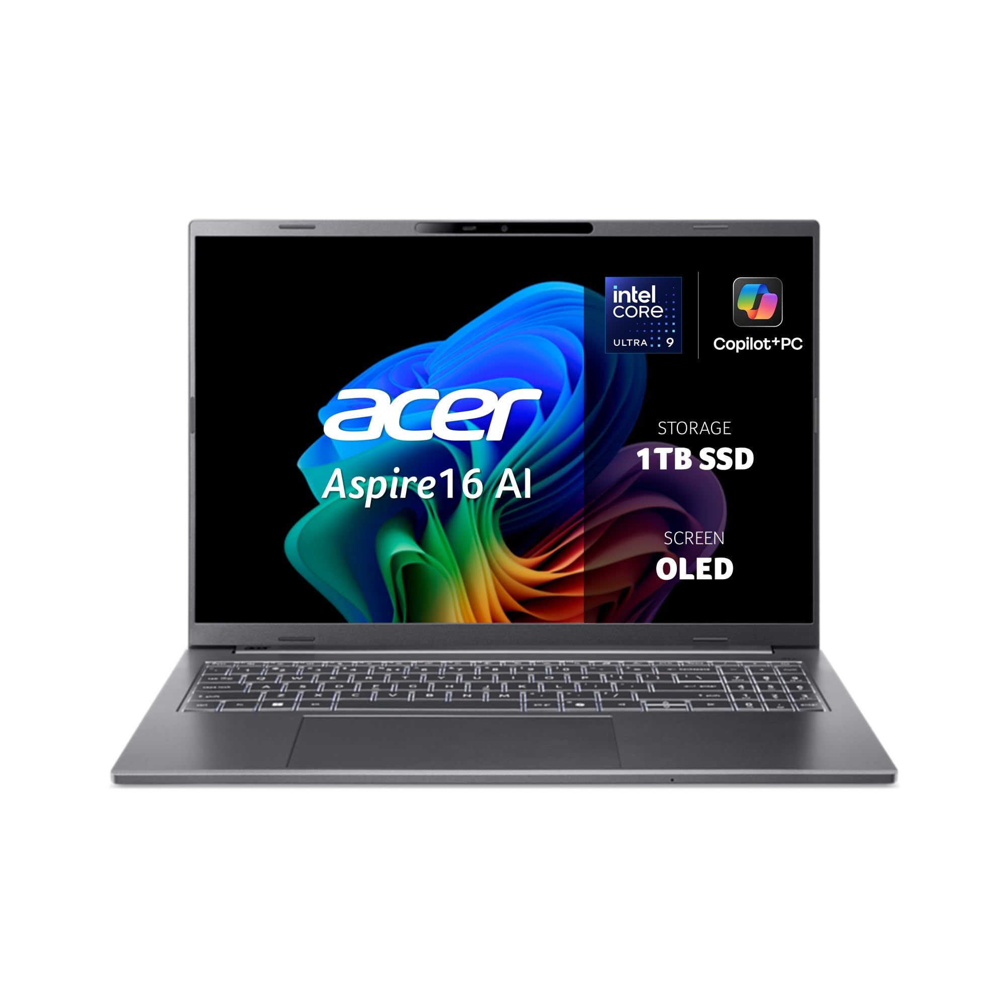 Acer Aspire 16 AI Copilot+ PC A16-52M, Ordenador Portátil 16" WUXGA OLED (Intel Core Ultra 9 288V, 32 GB RAM, 1024 GB SSD, Intel ARC Graphics, Windows 11 Home), Gris, Teclado QWERTY Español