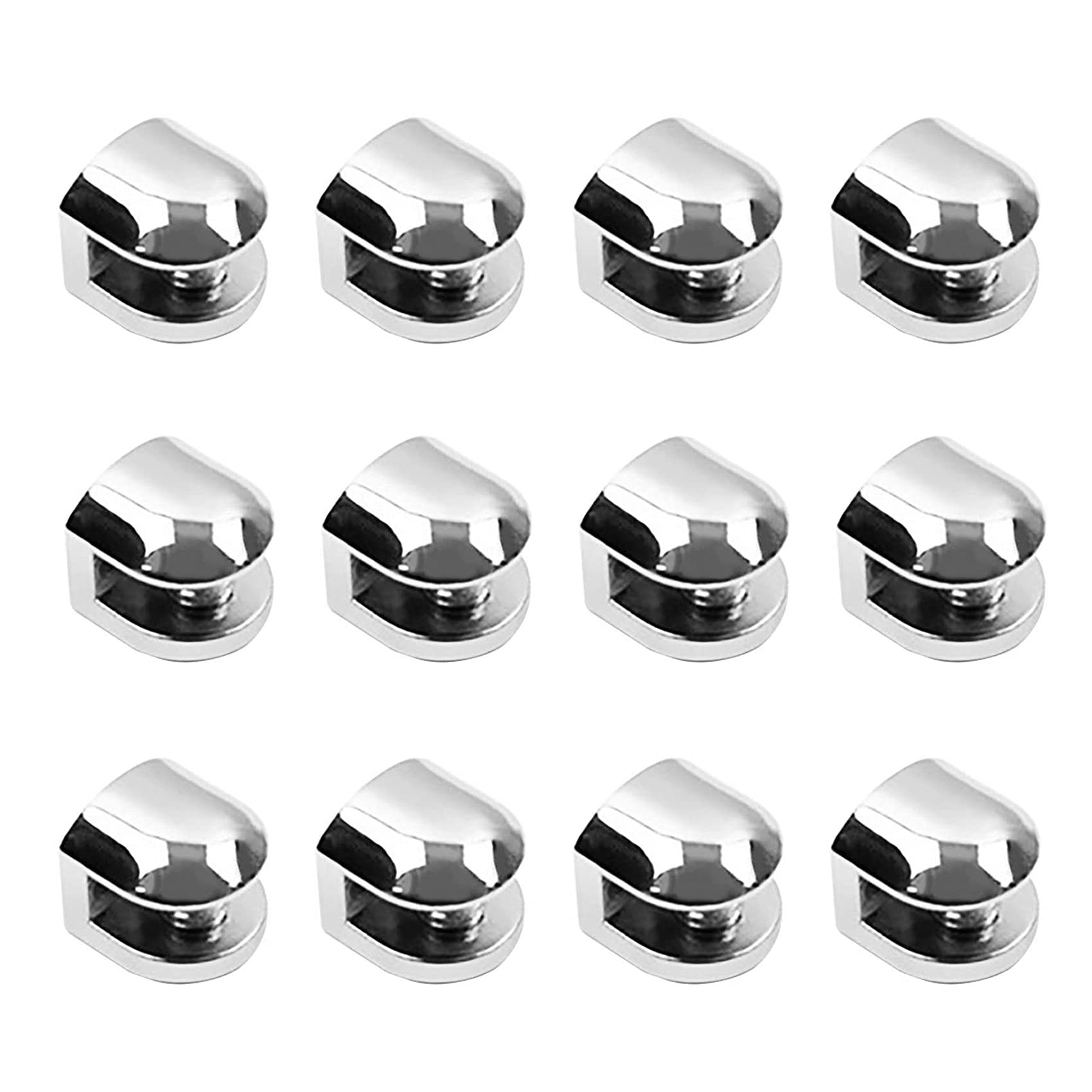 Wresetly Silver 12Pcs Glass Brackets Adjustable Zinc Alloy Glass Clip Shelf Clamp Holder Flat Back Mount Holder For Staircase Handrail