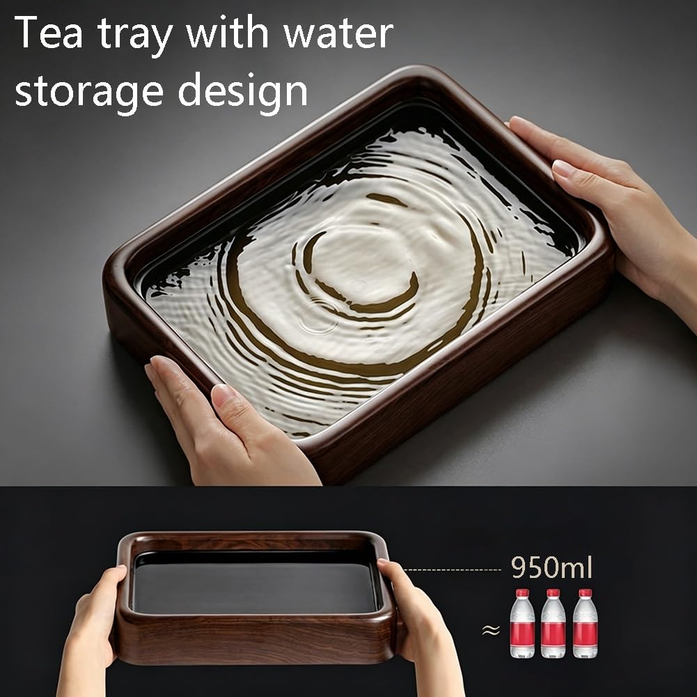 Teetablett aus Holz mit Wasserablauf für Zuhause, Büro, Teezeremonie, hitzebeständiger Tee-Serviertisch