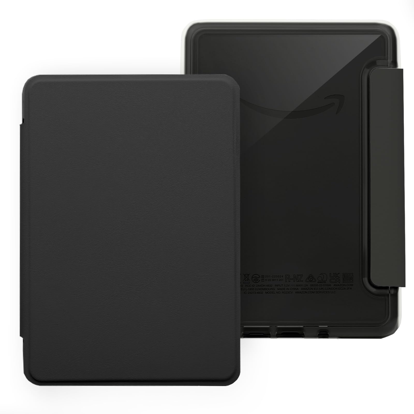 Custodia per Kindle Paperwhite (6,8" 11a generazione 2021) e Signature Edition, custodia in pelle PU e guscio posteriore rigido trasparente, con funzione sleep/wake automatica, nero nobile