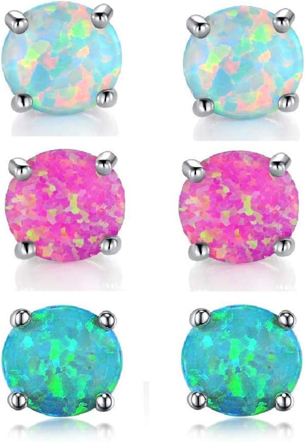 Stunning Rose Gold Plated Opal Studs, 18K Rose Gold Plated Opal Stud Earrings 6MM Round For Women