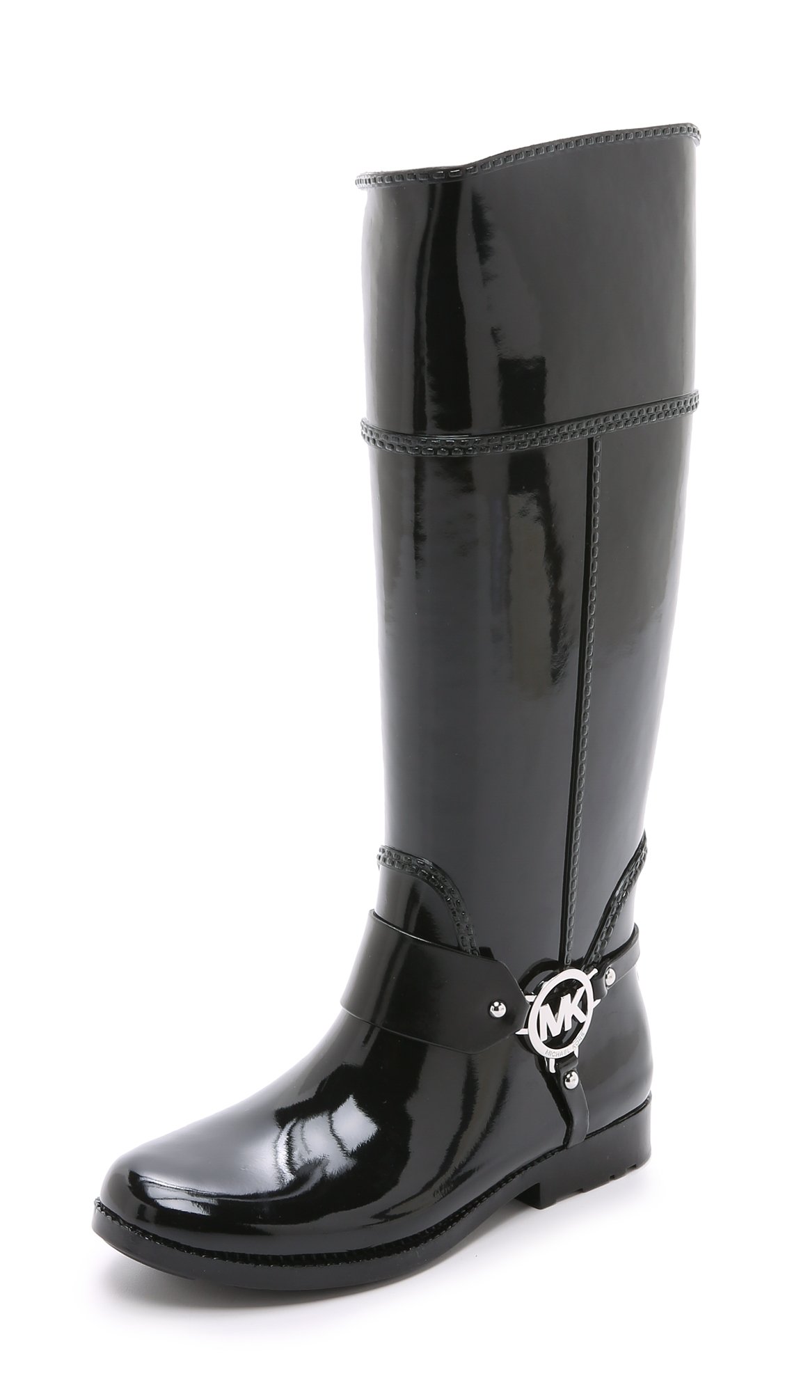 Michael Michael Kors Women's Fulton Tall Harness Rain Boots, Black,