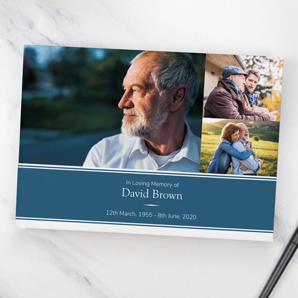 Dotty about Paper Condolence Guest Book - Blue Photograph Memories