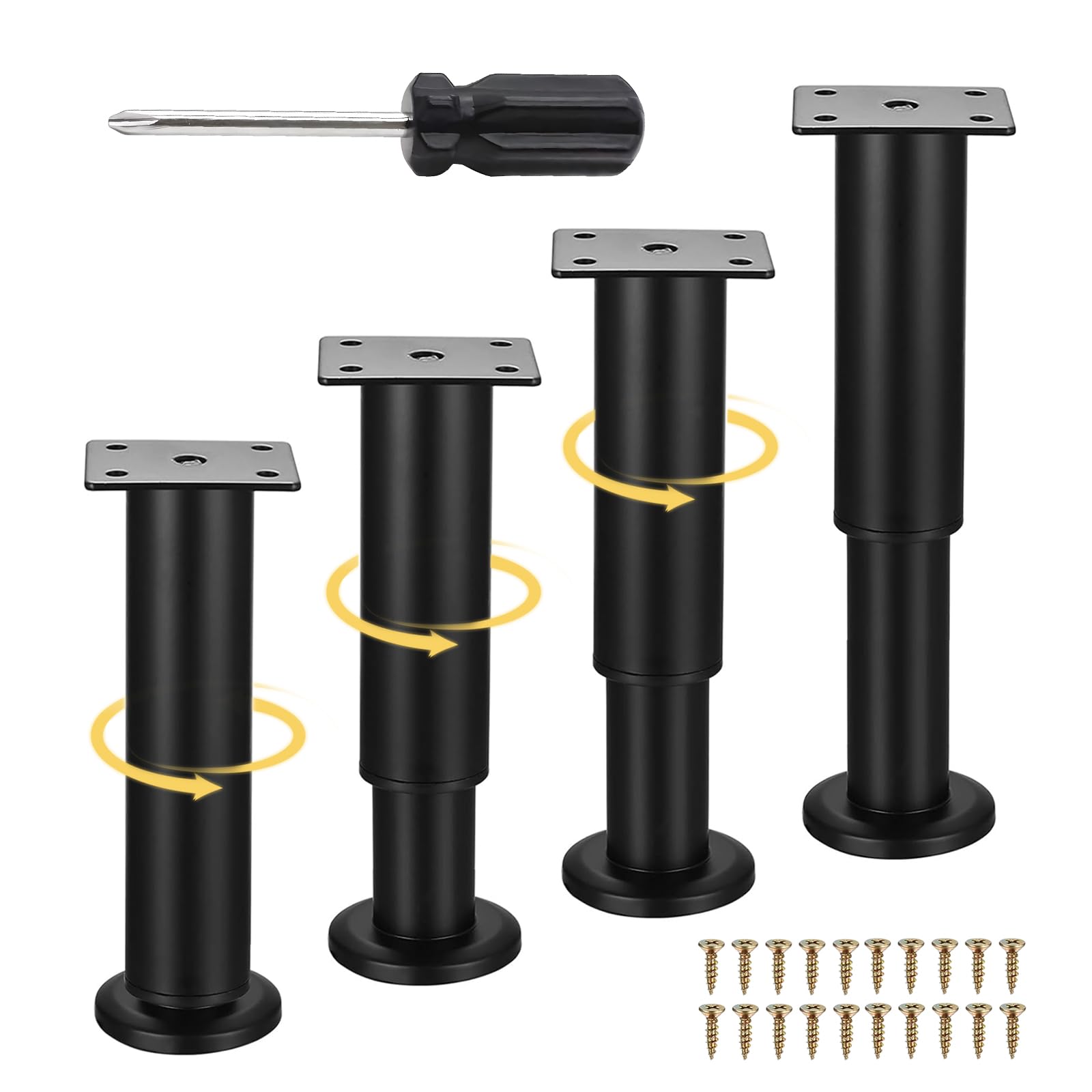 QINGYIWL 4pcs Adjustable Furniture Feet 18-30 cm Support Foot Leveling Feet Including Phillips Screwdriver, Bed Foot for Furniture Tables Cabinets, Height Adjustable, Non-Slip(A)