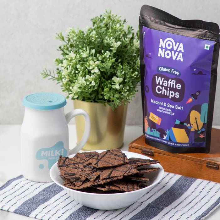 Image of NOVANOVA Waffle Chips Nachni & Sea Salt I Sugar-Free & Gluten Free I Healthy Sweet-Snack I 100% Eggless I 110 G, 140 Grams