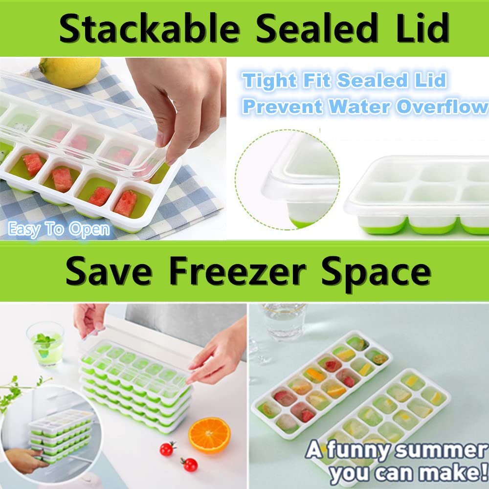 Ice Cube Tray With Lid, EDEFISY 4 Pack Reusable Silicone 14-Ice Cube Molds, Removable Lid, for Chilled Drinks, Whiskey and Cocktails — Amazon image 4