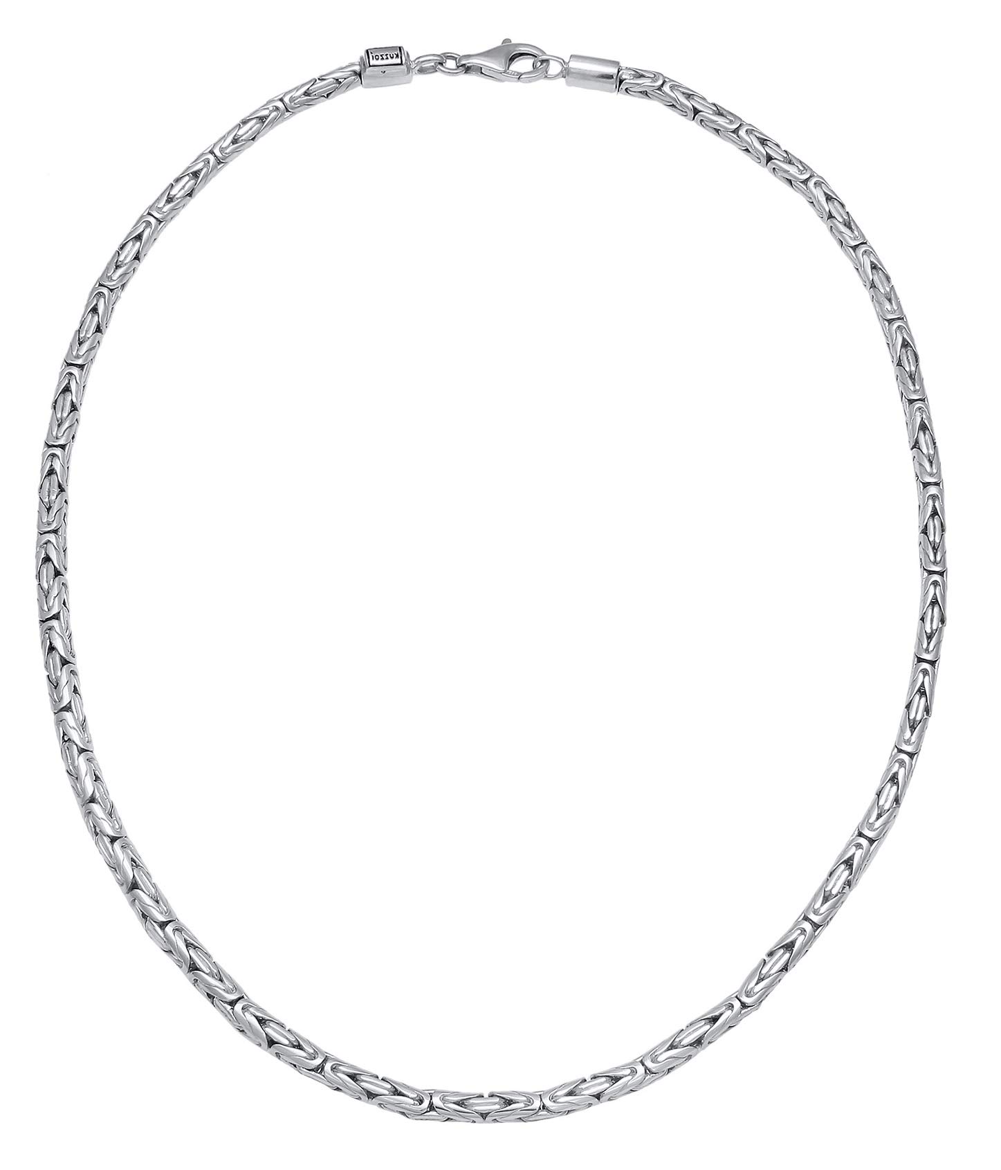 Kuzzoi Exclusivo collar de plata 925 para hombre (4 mm), cadena bizantina de plata maciza para hombre sin colgante, longitud 50 cm – 60 cm, 0109841420, 50 cm, Plata esterlina, Plateado